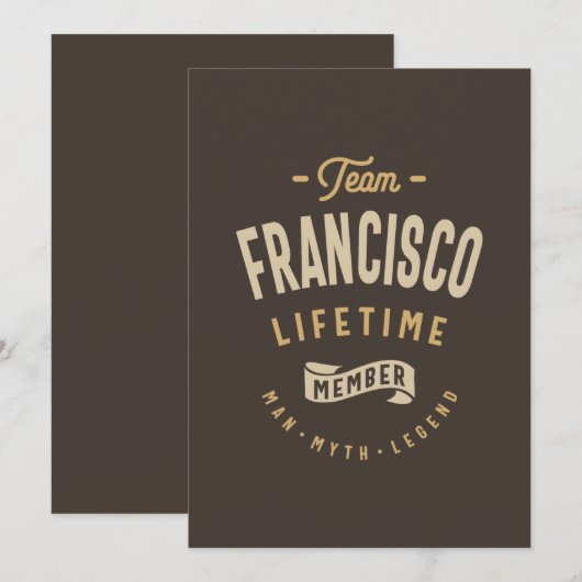 Team Francisco Lifetime Lid met persoonlijke naam Kaart (Voorkant / Achterkant)