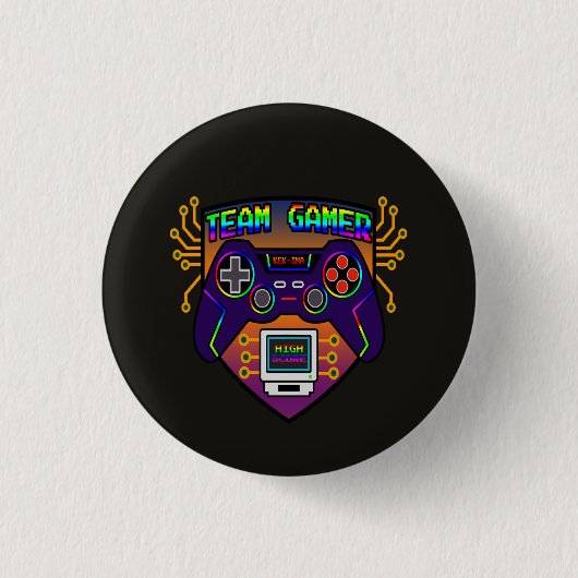 Team Gamer, spelcomputer pin's retro controller Ronde Button 3,2 Cm (Voorkant)