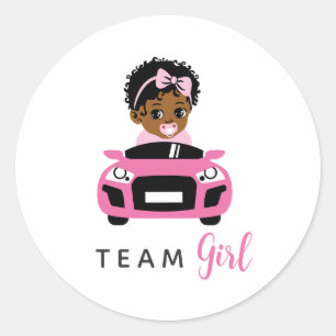 Team Girl Baby Roze Auto Geslacht Onthulling Stick Ronde Sticker