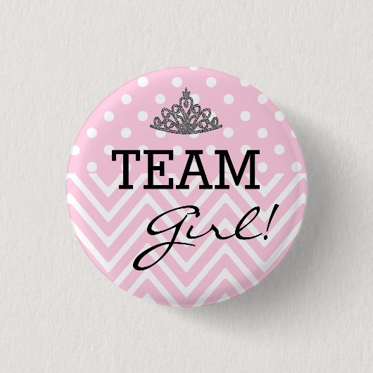 Team Girl Baby shower Polka Dot Chevron Ronde Button 3,2 Cm (Voorkant)