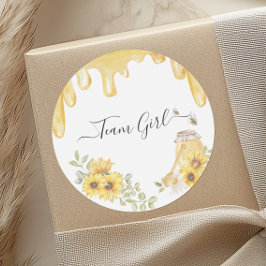 Team Girl Bee Zonnebloemen Geslacht onthullen Part Ronde Sticker