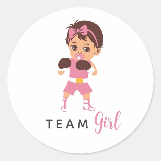 Team Girl Boxing Baby Gender Reveal Stickers (Voorkant)