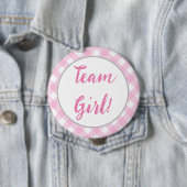 Team Girl Gender onthullen Button, Pink Gingham Ps Ronde Button 4,0 Cm (In situ)