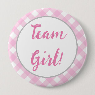 Team Girl Gender onthullen Button, Pink Gingham Ps Ronde Button 4,0 Cm