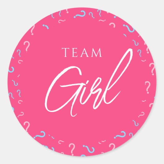 Team Girl Gender onthullen Roze Fuchsia Ronde Sticker (Voorkant)
