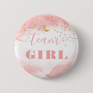 Team Girl Gender onthulling Waterverf Clouds Twink Ronde Button 5,7 Cm