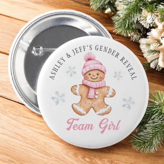 Team Girl Gingerbread Gender Reveal Party Ronde Button 5,7 Cm