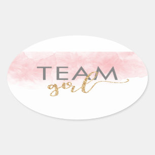 Team Girl Gold Glitter Pink Gender onthulling Ovale Sticker