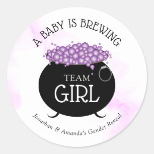 Team Girl Halloween Baby Brewing Gender Reveal Ronde Sticker