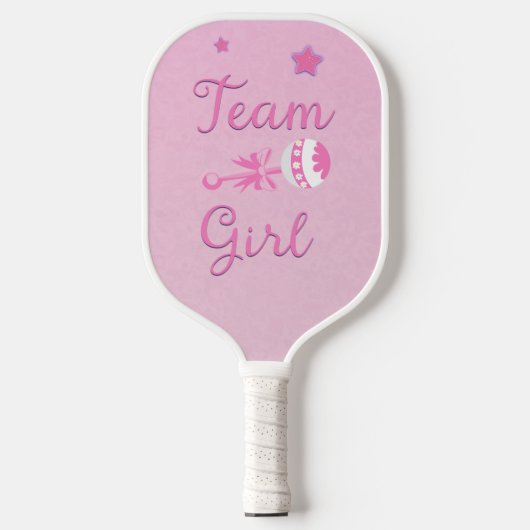Team Girl met Baby Rattle Gender onthulling Pickleball Paddle (Voorkant)