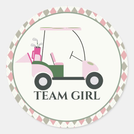 Team Girl Modern Golf Baby Gender Reveal Par-t-shi Ronde Sticker (Voorkant)