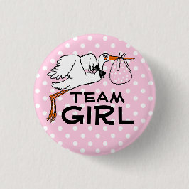 Team Girl Pink Stork Baby shower Ronde Button 3,2 Cm