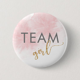 Team Girl Pink Waterverf Glitter Gender onthulling Ronde Button 5,7 Cm