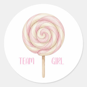 Team Girl Roze Lollypop Geslacht Reveal Stemsticke Ronde Sticker