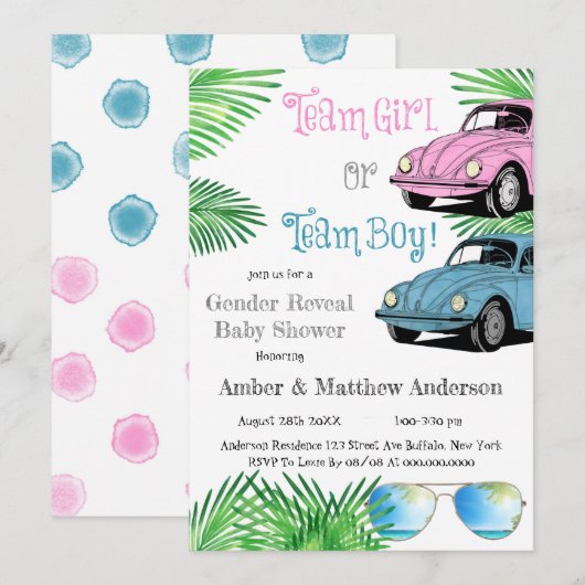 Team Girl Team Boy Car Gender onthullen Baby showe (Voorkant / Achterkant)