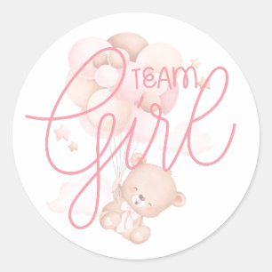 Team Girl Watercolor Teddybeer Geslacht Onthulling Ronde Sticker