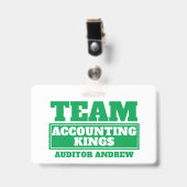 Team groen gepersonaliseerde naam teambuilding bad badge (Voorzijde met clip)