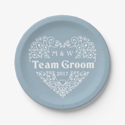 Team Groom aangepaste monogrammen & jaar papier bo Papieren Bordje (Voorkant)