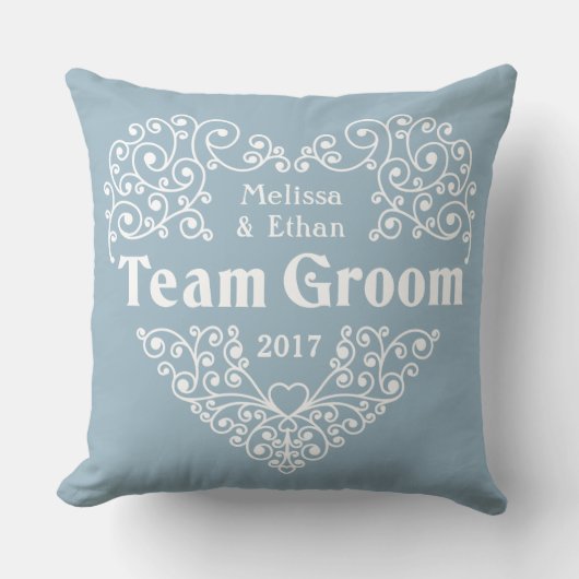 Team Groom aangepaste namen & jaar bruiloft kussen (Voorkant)