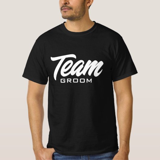 Team Groom Black and White trouwparty game T-shirt (Voorkant)