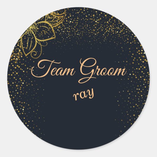 Team Groom Black/Gold Personalized Wedding Sticker (Voorkant)