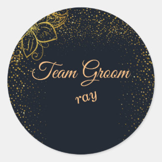 Team Groom Black/Gold Personalized Wedding Sticker