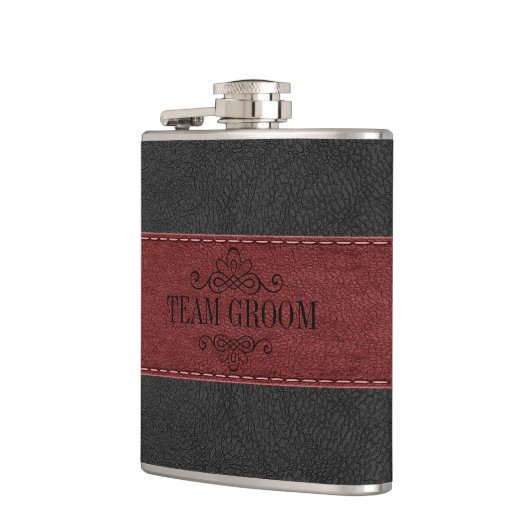 Team Groom Black & Red Leather Heupfles (Links)