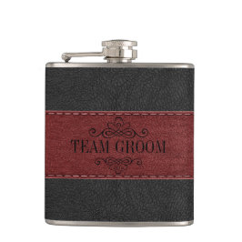Team Groom Black & Red Leather Heupfles