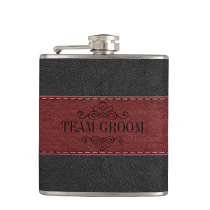 Team Groom Black & Red Leather Heupfles