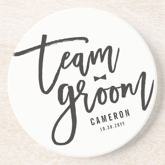 Team Groom Bow Stropdas Bachelor Party Weddenschap Zandsteen Onderzetter (Voorkant)