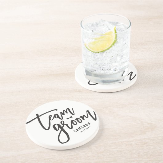 Team Groom Bow Stropdas Bachelor Party Weddenschap Zandsteen Onderzetter (Zijkant)