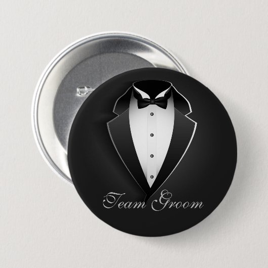 Team Groom Classy Tuxedo Ronde Button 7,6 Cm (Voorkant /achterkant)