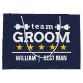 Team Groom | Groomsman | Bachelor | Navy Blue Groot Cadeauzakje (Achterkant)