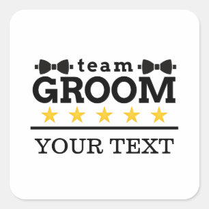 Team Groom   Groomsman   Bachelor   Zwart wit Vierkante Sticker