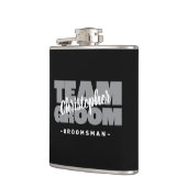 Team Groom Groomsman Bruiloft Naam Party Zwart Gri Heupfles (Links)