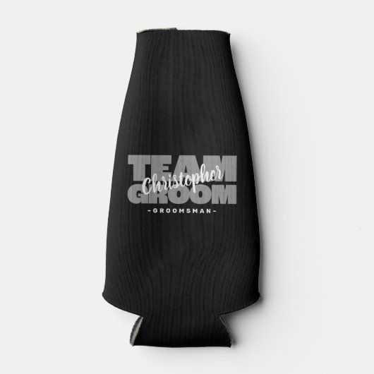 Team Groom Groomsman Naam Bruiloft Party Zwart Bie Flesjeskoeler (Voorkant)