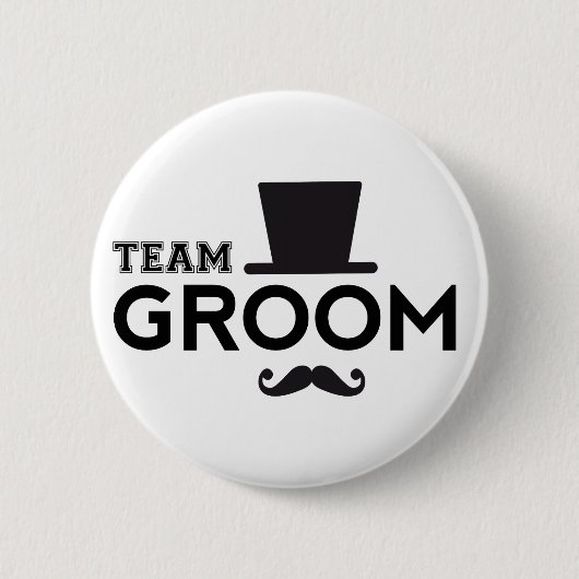 Team Groom met pet en snor Ronde Button 5,7 Cm (Voorkant)