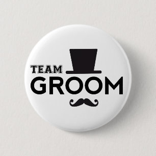Team Groom met pet en snor Ronde Button 5,7 Cm