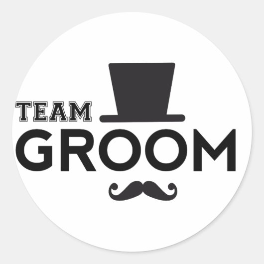 Team Groom met pet en snor Ronde Sticker (Voorkant)