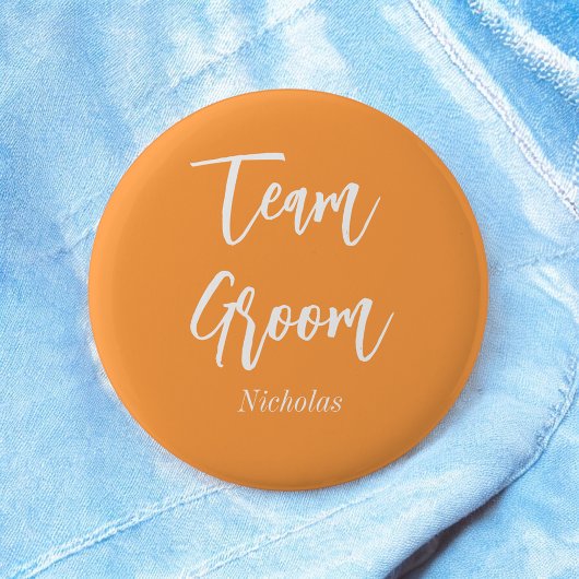Team Groom Sinaasappel Witte bruiloft Button