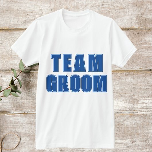 TEAM GROOM varisity stijl blauwe groomsmen T-shirt
