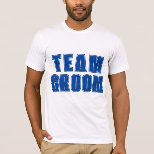 TEAM GROOM varisity stijl blauwe groomsmen T-shirt (Voorkant)