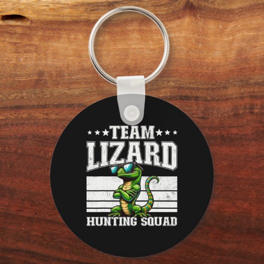 Team Hagedis Jacht Squad Grappige Retro Gecko Hage Sleutelhanger (Voorkant)