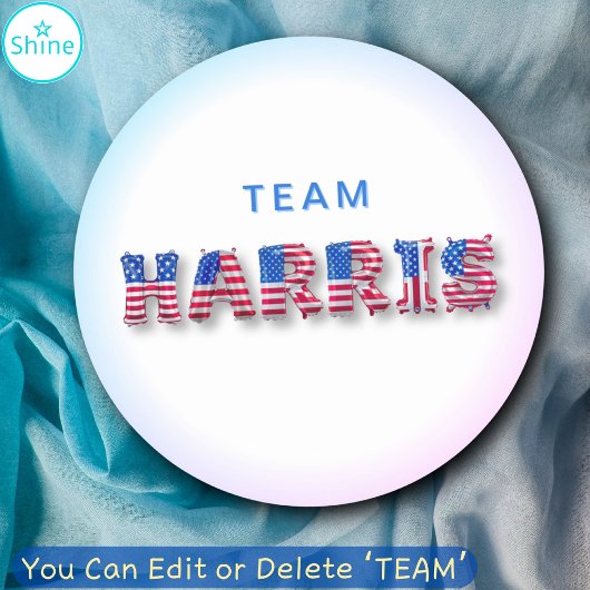 TEAM HARRIS Kamala Harris USA Vlag Ballon Letters Ronde Sticker