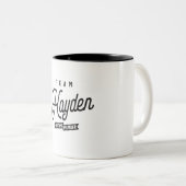 Team Hayden Lifetime Lid met persoonlijke naam Tweekleurige Koffiemok (Voorkant rechts)