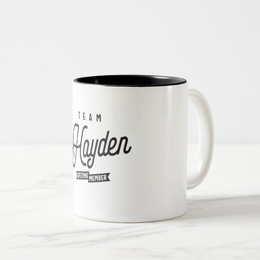 Team Hayden Lifetime Lid met persoonlijke naam Tweekleurige Koffiemok (Voorkant rechts)