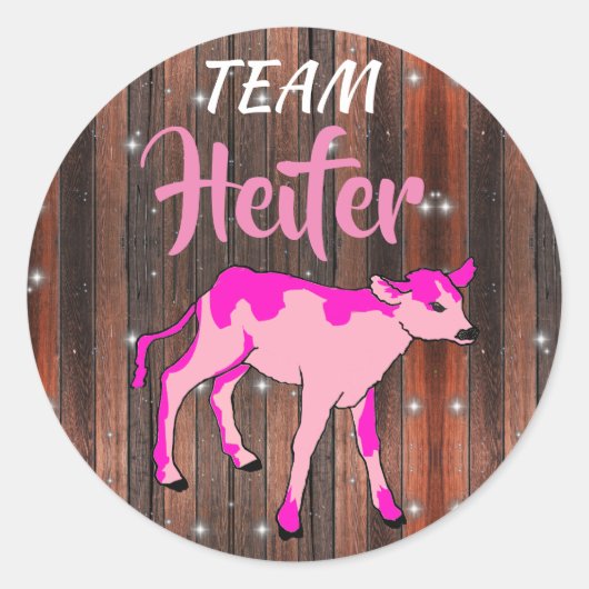 "Team Heifer" Roze Geslacht onthullen Ronde Sticker (Voorkant)