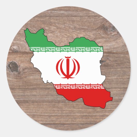 Team Iran Vlaggenkaart op Hout Ronde Sticker (Voorkant)