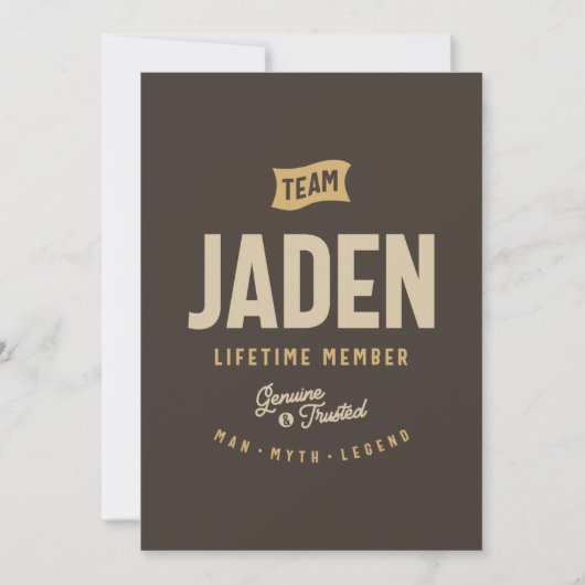 Team Jaden Levenslang Lid Gepersonaliseerde Naam Kaart (Voorkant)