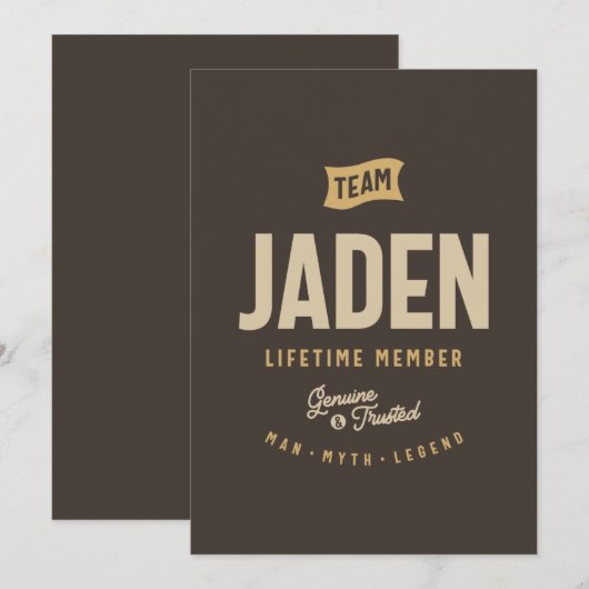 Team Jaden Lifetime Lid Persoonlijke naam Kaart (Voorkant / Achterkant)